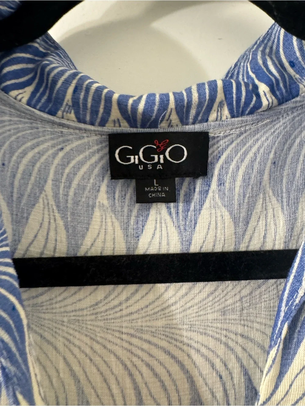 GiGiO Blue & White Wave-Print Midi Dress with Puff Sleeves